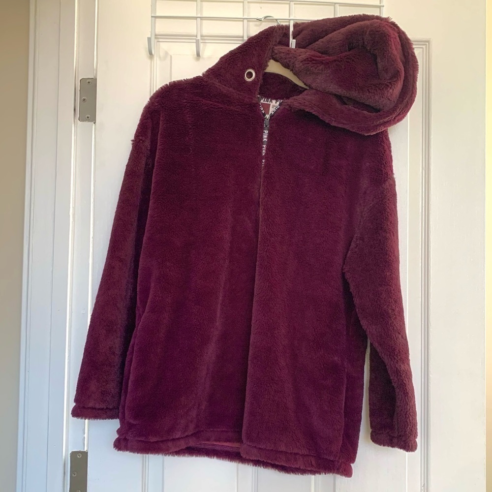Pink Victoria’s Secret pull over hoodie fleece hooded sweater womens xs fit to M